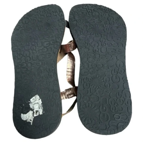 UGG Brown Black And Rose Gold Leather Sandals Size 5 - Picture 3 of 5